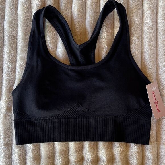 NWT ThirdLove Black Sports Bra Seamless Racerback Size M - Picture 1 of 3